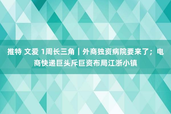 推特 文爱 1周长三角｜外商独资病院要来了；电商快递巨头斥巨资布局江浙小镇